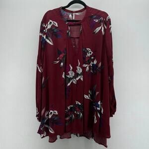 Free People Burgundy Electric Orchid‎ Tree Swing Floral Tunic Dress